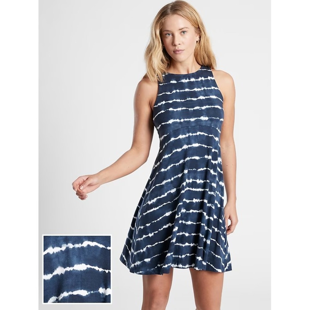 Athleta NWT Blue Santorini Thera Printed Dress Size Medium Petite